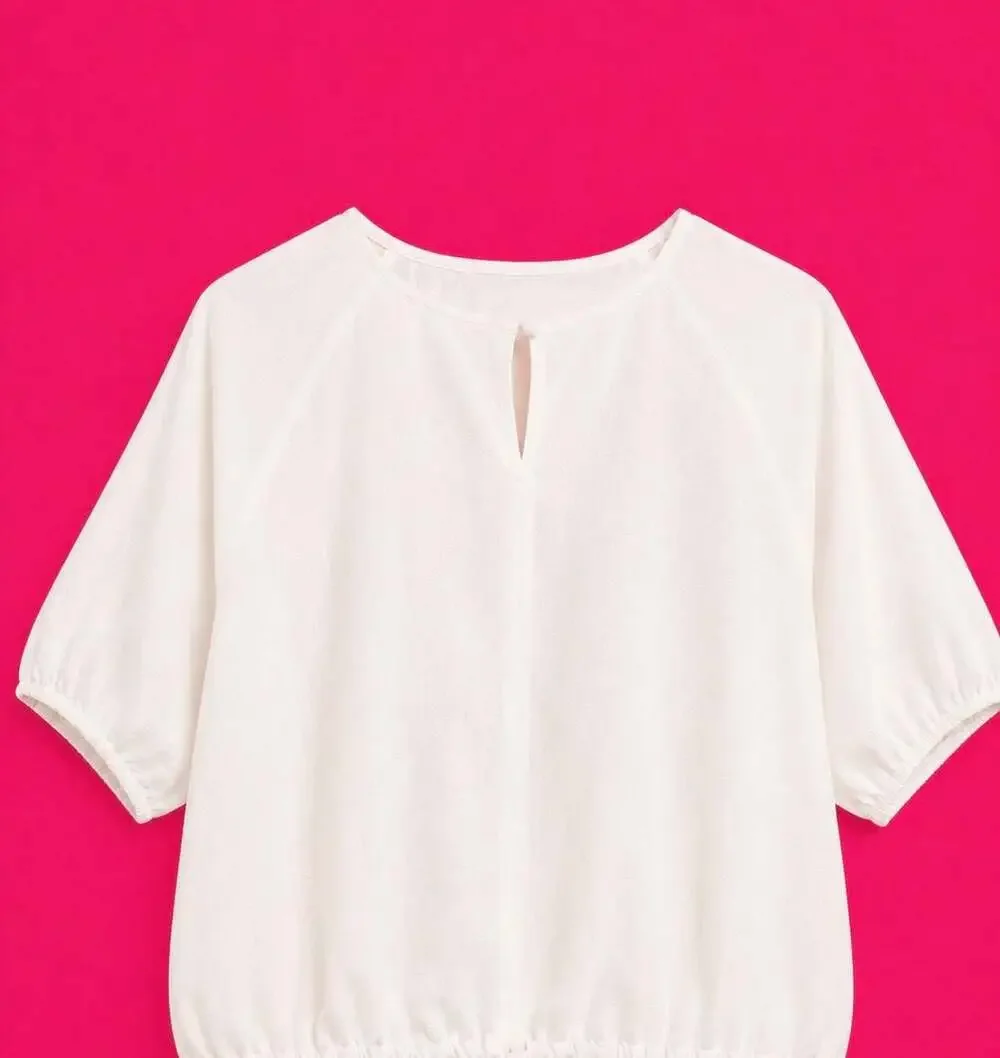 Banana Republic Cream Drawstring Waist Short Sleeve Blouse